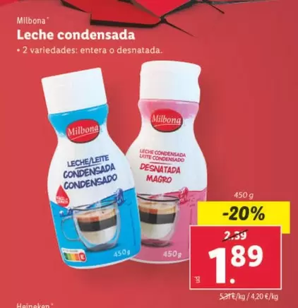 Oferta de Milbona - Leche Condensada por 1,89€ en Lidl