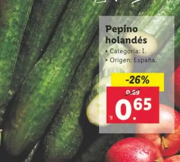 Oferta de Pepino Holandés por 0,65€ en Lidl