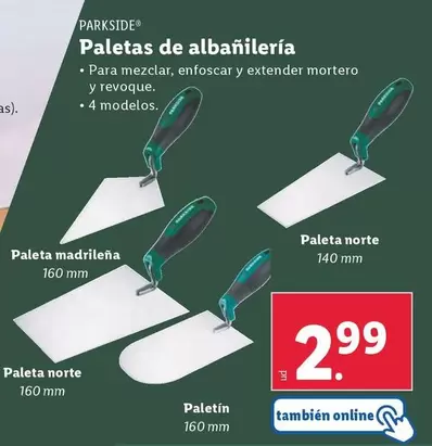 Oferta de Parkside - Paletas De Albañilería  por 2,99€ en Lidl