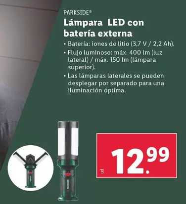 Oferta de Parkside - Lámpara LED Con Bateria Externa por 12,99€ en Lidl