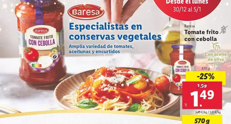 Oferta de Baresa - Tomate Frito Con Cebolla por 1,49€ en Lidl