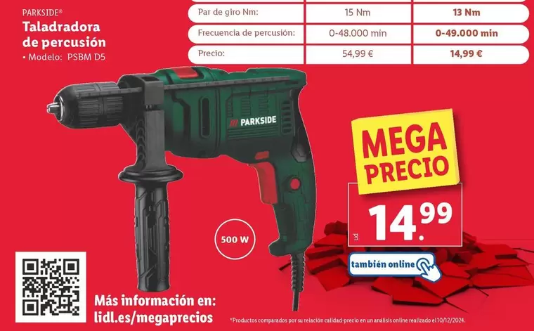 Oferta de Parkside - Taladradora De Percusión por 14,99€ en Lidl