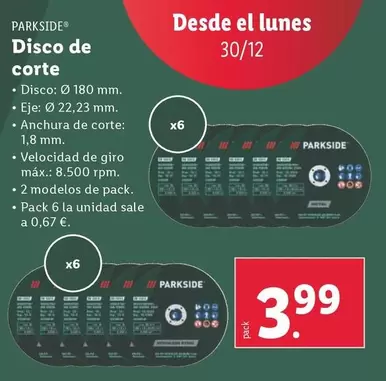 Oferta de Parkside - Disco De Corte por 3,99€ en Lidl