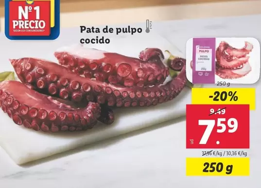 Oferta de Pata De Pulpo Cocido por 7,59€ en Lidl