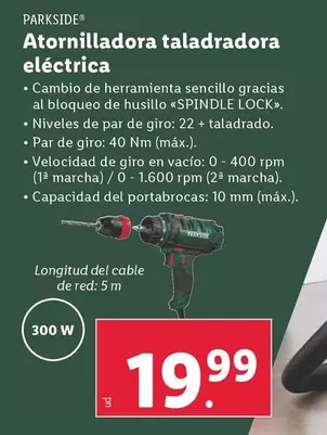 Oferta de Parkside - Atornilladora Taladradora Eléctrica por 19,99€ en Lidl