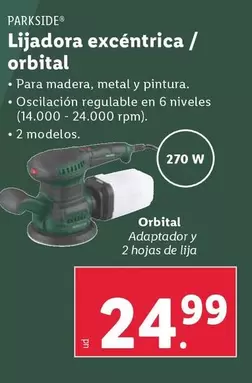 Oferta de Parkside - Lijadora Excentrica / Orbital por 24,99€ en Lidl