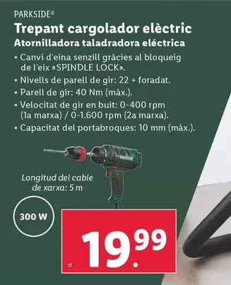 Oferta de Parkside - Atornilladora Taladradora Electrica por 19,99€ en Lidl