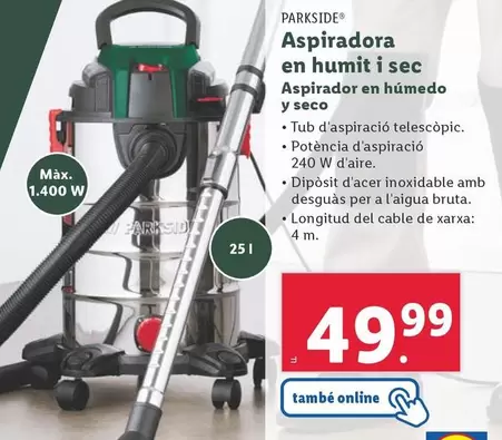 Oferta de Parkside - Aspirador En Húmedo Y Seco  por 49,99€ en Lidl