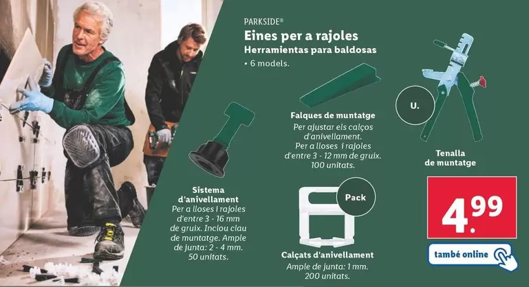 Oferta de Parkside - Herramientas Para Baldosas por 4,99€ en Lidl