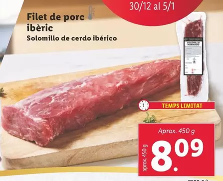 Oferta de Solomillo De Cerdo Ibérico por 8,09€ en Lidl