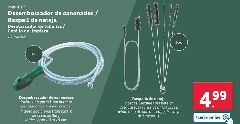 Oferta de Parkside - Desatascador De Tuberías / Cepillo De Limpieza por 4,99€ en Lidl