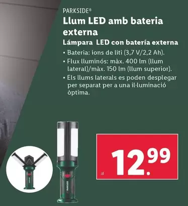 Oferta de Parkside - Lámpara LED Con Batería Externa por 12,99€ en Lidl