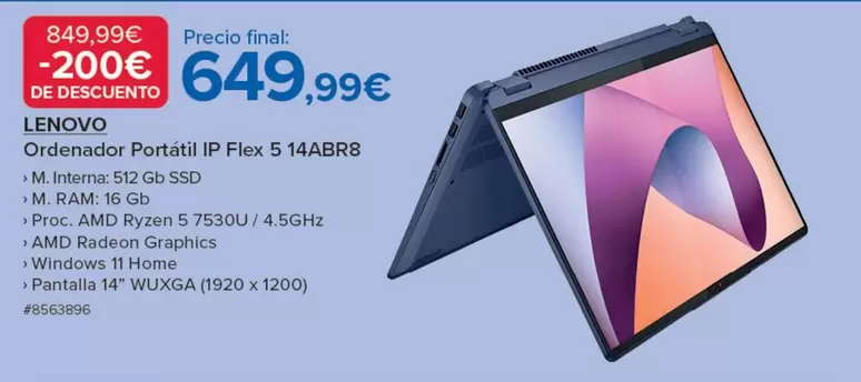 Oferta de Lenovo - Ordenador Portátil Flex 5 14ABR8 por 649,99€ en Costco