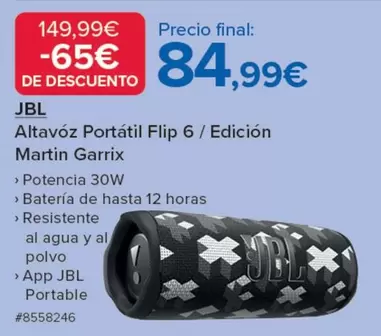 Oferta de JBL - Altavoz Portatil Flip 6 / Edicion Martin Garrix por 84,99€ en Costco