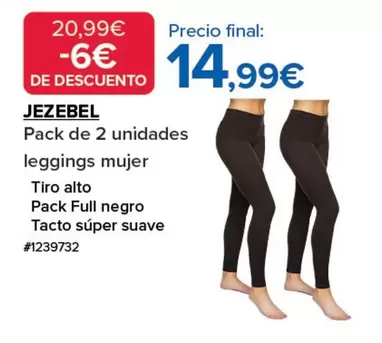 Oferta de Pack De 2 Unidades Leggings Mujer Tiro Alto Pack Full Negro Tacto Súper Suave por 14,99€ en Costco