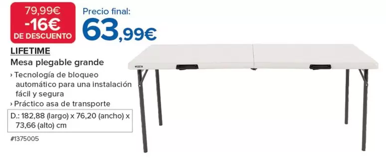 Oferta de Segura - Mesa Plegable Grande por 63,99€ en Costco