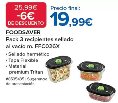 Oferta de FoodSaver - Pack 3 Recipientes Sellado Al Vacio M. FFC026X por 19,99€ en Costco