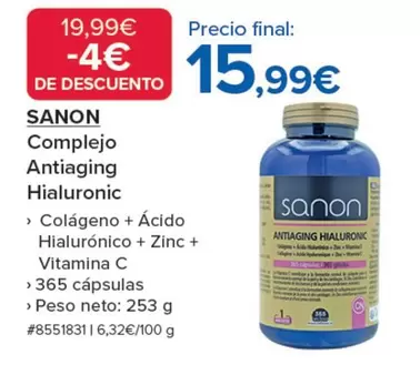 Oferta de Sanon - Complejo Antiaging Hialuronic por 15,99€ en Costco