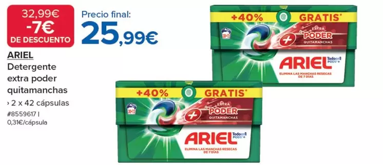 Oferta de Ariel - Detergente Extra Poder Quitamanchas por 25,99€ en Costco