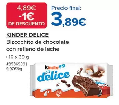 Oferta de Kinder -  Delice Bizcochito De Chocolate Con Relleno De Leche por 3,89€ en Costco