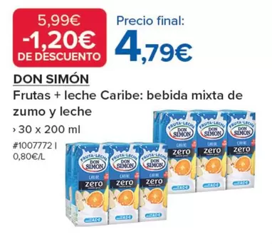 Oferta de Don Simón - Frutas + Leche Caribe: Bebida Mixta De Zumo Y Leche por 4,79€ en Costco