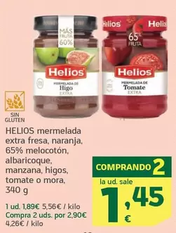 Oferta de Helios - Mermelada Extra Fresa, Naranja, 65% Melocotón, Albaricoque, Manzana, Higos, Tomate O Mora por 1,89€ en HiperDino