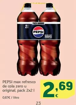 Oferta de Pepsi - Max Refresco De Cola Zero U Original por 2,69€ en HiperDino