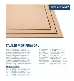 Oferta de Tauler Mdf Prim Cru en Fes Més