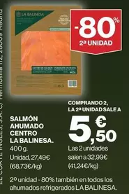 Oferta de La Balinesa - Salmon Ahumado Centro por 27,49€ en Hipercor