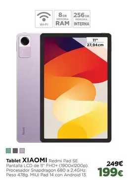 Oferta de Xiaomi - Tablet Redmi Pad Se por 199€ en El Corte Inglés