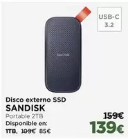 Oferta de Sandisk - Disco Externo Ssd por 139€ en El Corte Inglés