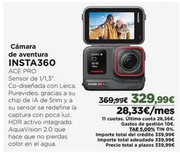 Oferta de Ace - Cámara De Aventura Insta360 por 329,99€ en El Corte Inglés