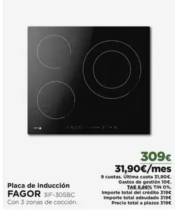 Oferta de Fagor - Placa De Inducción por 309€ en El Corte Inglés