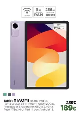 Oferta de Xiaomi - Tablet Redmi Pad Se por 189€ en El Corte Inglés