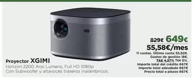 Oferta de Lumens - Proyector Xgimi por 649€ en El Corte Inglés