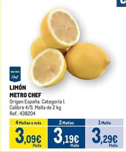 Oferta de Metro Chef - Limón por 3,29€ en Makro