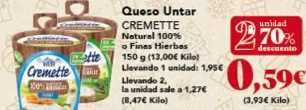 Oferta de Cremette - Queso Untar por 1,95€ en Gadis