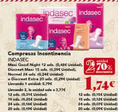 Oferta de Indasec - Compresas Incontinencia por 1,74€ en Gadis