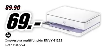 Oferta de HP - Impresora multifunción ENVY 6122E por 69€ en MediaMarkt