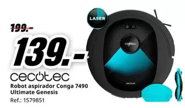 Oferta de Cecotec - Robot Aspirador Conga 7490 Ultimate Genesis por 139€ en MediaMarkt