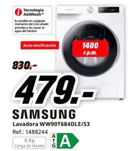 Oferta de Samsung - Lavadora WW90T684DLE/S3 por 479€ en MediaMarkt