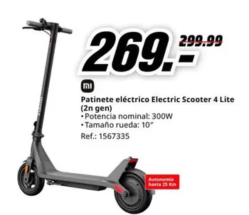 Oferta de Xiaomi - Patinete Eléctrico Electric Scooter 4 Lite (2 gen) por 269€ en MediaMarkt