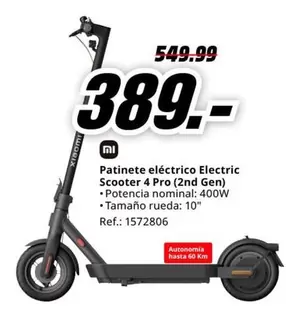 Oferta de Xiaomi - Patinete Eléctrico Scooter 4 Pro (2nd Gen) por 389€ en MediaMarkt