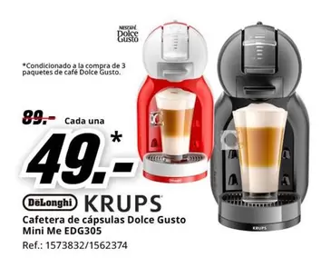 Oferta de DeLonghi - Cafetera De Cápsulas Dolce Gusto Mini Me Edg305 por 49€ en MediaMarkt