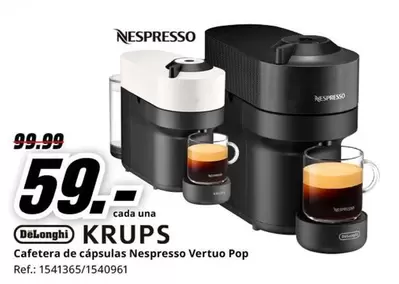 Oferta de DeLonghi - Cafetera De Capsulas Nespresso Vertuo Pop por 59€ en MediaMarkt