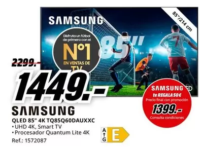 Oferta de Samsung - Qled 85" 4k Tq85q60dauxxc por 1449€ en MediaMarkt