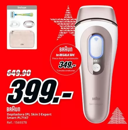 Oferta de Braun - Depiladora Ipl Skin 1 Expert Smart P7147 por 399€ en MediaMarkt