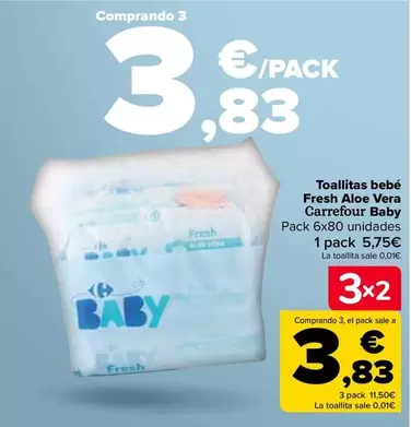 Oferta de Carrefour Baby - Toallitas Bebé Fresh Aloe Vera en Carrefour