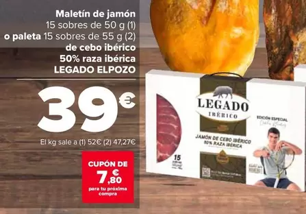 Oferta de Legado ElPozo - Maletín De Jamón O Paleta De Cebo Iberico 50% Raza Iberica por 39€ en Carrefour