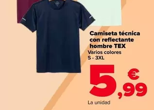 Oferta de TEX - Camiseta Técnica Con Reflectante Hombre por 5,99€ en Carrefour